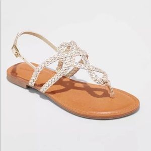 JANA Sandal BraidedThong Strap Silver Gold Size 6
